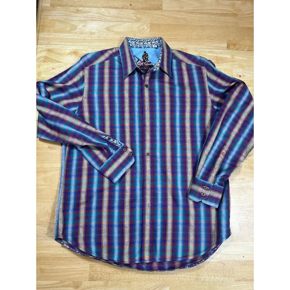 Robert Graham Purple Beige Plaid Men's Long Sleeve Button Down Shirt Size M